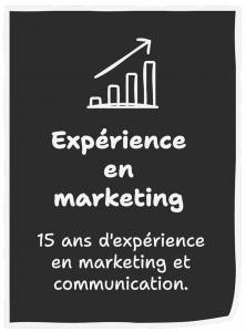 Schéma sous forme de bloc qui montre une expérience en marketing et communication de 15 ans